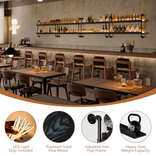 LED Wall Mounted Wine Rack and Bar Shelves - Black, 36 Inch
