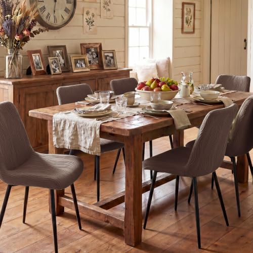 Jacquard Dining Chair Covers Set of 4 with Velcro Lock - Striped Coffee