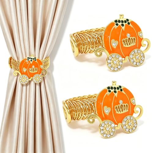 Gold Pumpkin Carriage Curtain Tiebacks Thanksgiving Halloween Decor - Variation of Gold / Pumpkin Carriage