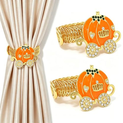 Gold Pumpkin Carriage Curtain Tiebacks Thanksgiving Halloween Decor - Variation of Gold / Pumpkin Carriage