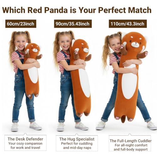 Long Red Panda Plush Toy Pillow - 110cm Soft Hugging Body Pillow for Kids & Adults