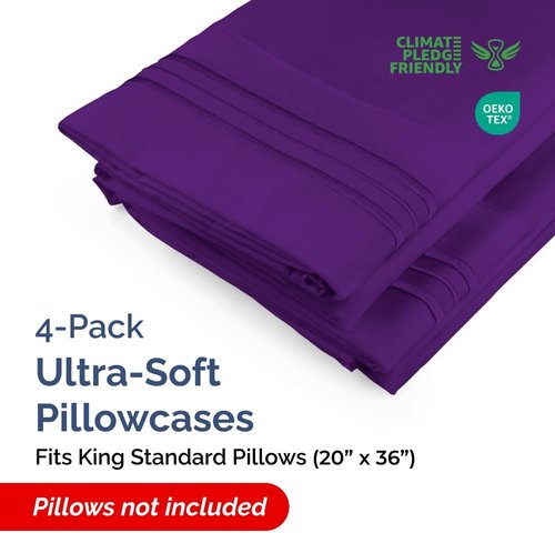 King Standard Pillow Cases - Soft Hotel Quality Covers for Comfy Bedding | Set of 4 in Purple
