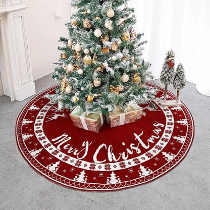 72 Inch Double-Sided Knitted Christmas Tree Skirt - Red & White Variation