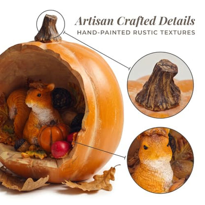 Autumn Squirrel Figurine in Pumpkin - Harvest Resin Fall Decor