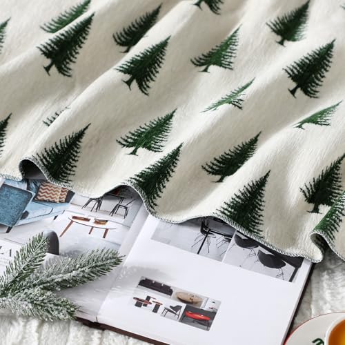 Green Christmas Tree Chenille Throw Blanket 50x60 - Reversible Holiday Decor