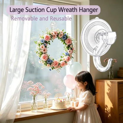 4 Pack Suction Cup Wreath Hooks for Front Door, Glass, Window, No Tools