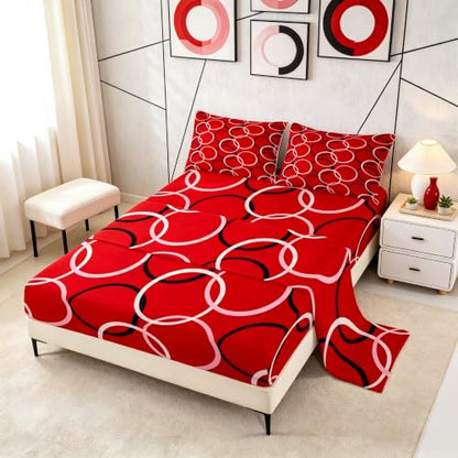 Manfei Abstract Circles Bed Sheets Queen Size - Bright Red Geometric Bedding Set with Fitted, Flat & Pillowcases