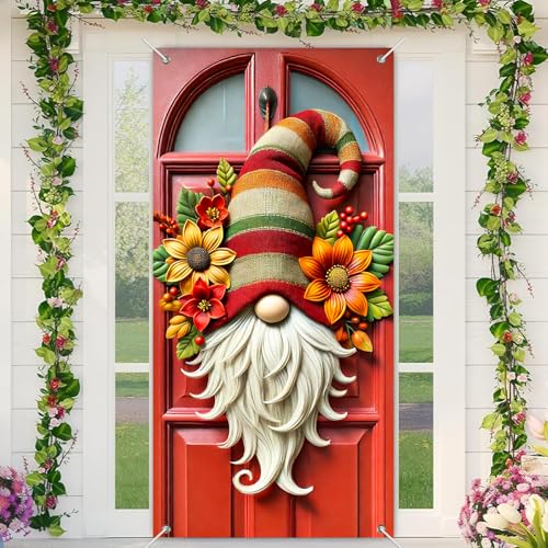 Christmas Door Cover Gnome Red Holiday Decor 35x71 Inch Polyester