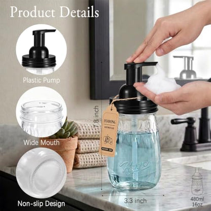 Amolliar 16oz Glass Mason Jar Foam Dispenser Black - 1 Pack