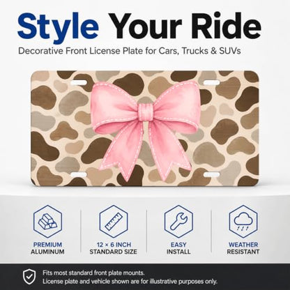 Pink Bow Cow Print Aluminum License Plate Decor 6x12 - Western Farmhouse Style