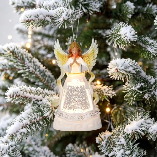 Lighted Water Glitter Globe with Angel Figurine for Christmas Tree or Tabletop Decor