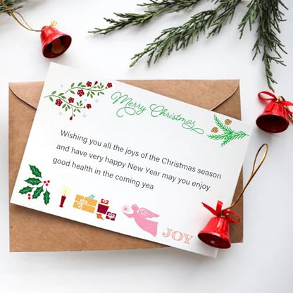 Christmas Tree Leaves Clear Stamp Set with Angel & Joy Words - Trees Angel Variation