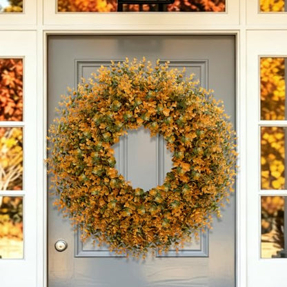 28 Inch Fall Boxwood Wreath for Front Door Decoration - Orange