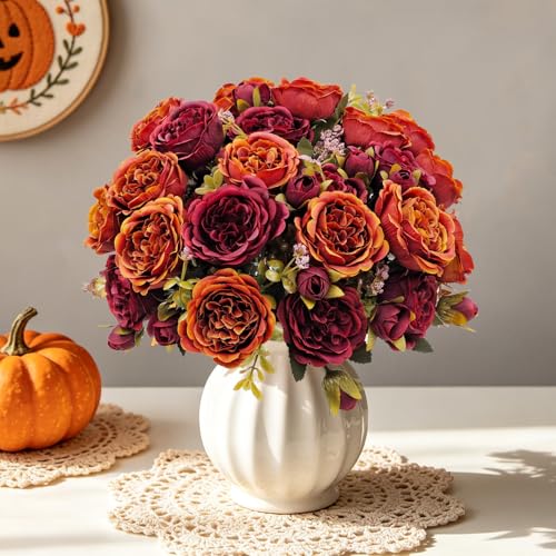Fall Artificial Flower Bouquet Set - Faux Silk Peony & Autumn Florals - Fall Colors