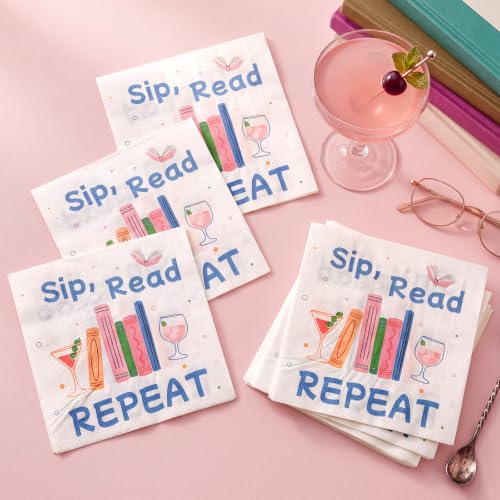 Potchen Sip Read Repeat 50 Pack Christmas Cocktail Napkins for Book Clubs