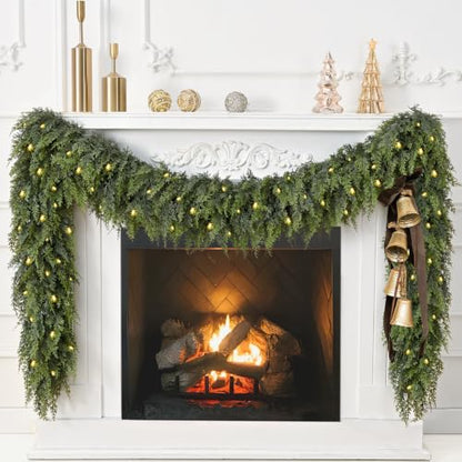 9FT Artificial Cedar Christmas Garland with Pre-Lit Warm LED Lights - Green / 9FT / 1 Piece
