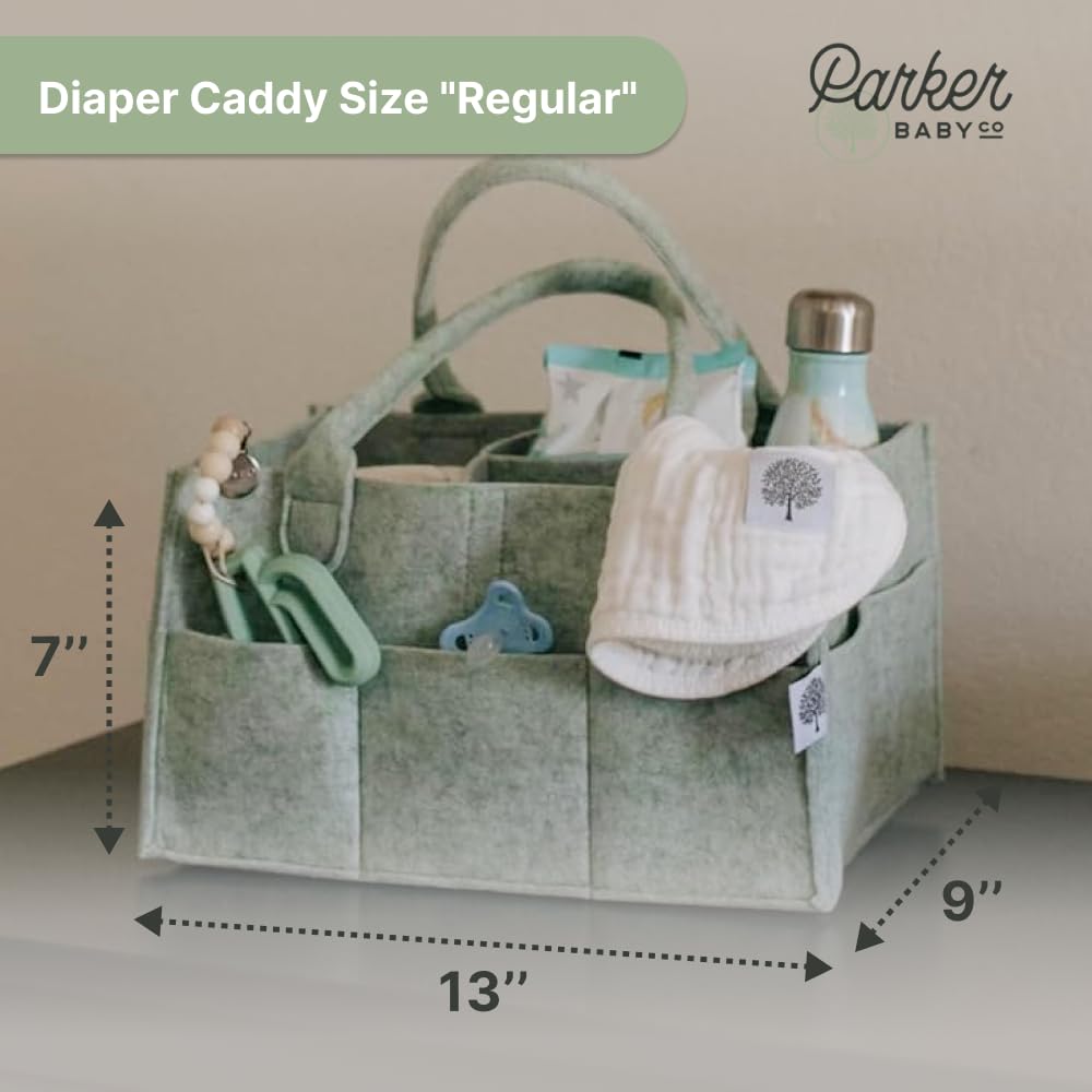 Parker Baby Diaper Caddy - Versatile Nursery Storage Bin & Car Organizer for Diapers - Sage Green