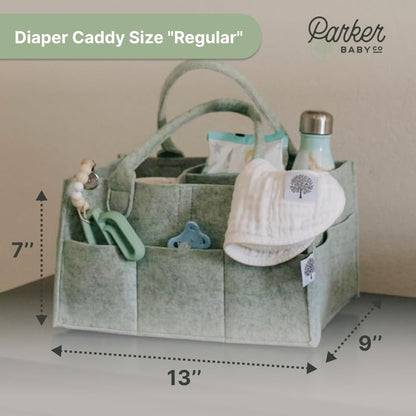 Parker Baby Diaper Caddy - Versatile Nursery Storage Bin & Car Organizer for Diapers - Sage Green