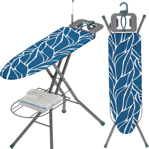 Full Size Ironing Board with Iron Rest & Garment Rack - Sea Blue 43x13 in