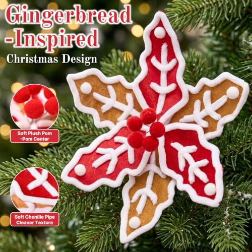 Gingerbread Poinsettia Christmas Picks - 12 Pack, Handmade Holiday Flowers
