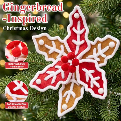Gingerbread Poinsettia Christmas Picks - 12 Pack, Handmade Holiday Flowers