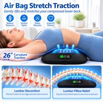 4-in-1 Lumbar Support Pillow Black - Wireless Back Massager with Red Light