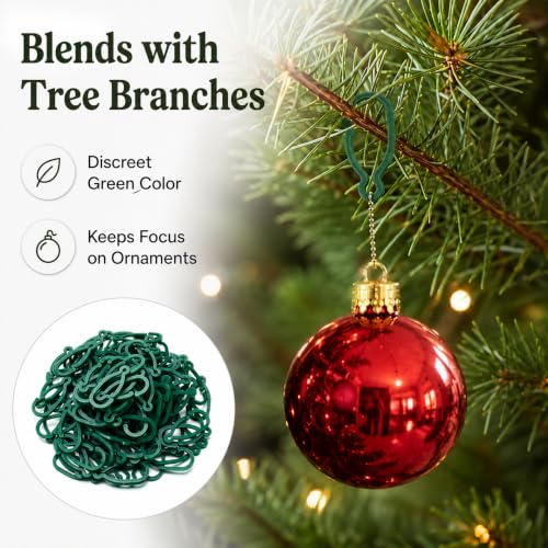 Christmas Plastic Ornament Hooks Set - Green, 100 Pcs for Tree Decoration