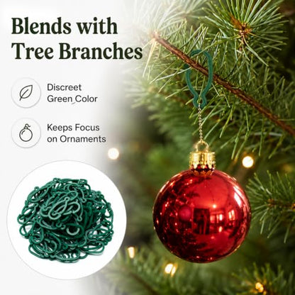 Christmas Plastic Ornament Hooks Set - Green, 100 Pcs for Tree Decoration