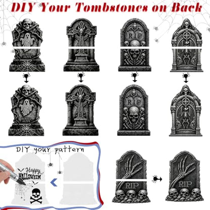 Halloween Tombstone Yard Decorations 5 Pack - Plastic Gravestones with Metal Stakes