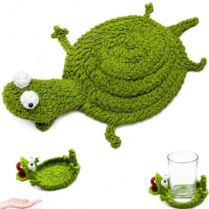 Green Crochet Lizard Coaster - Reptile Design for Drink Protection