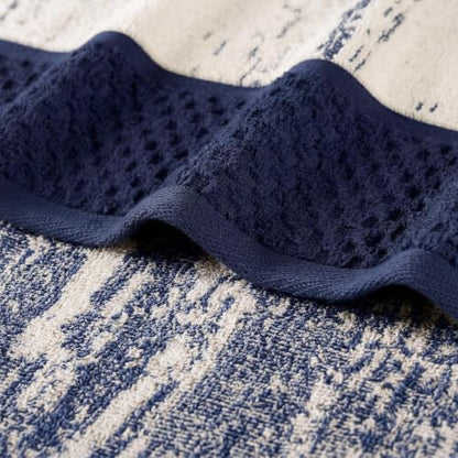 Navy Blue Ivory Jacquard Cotton 3-Piece Bathroom Towel Set - Superior