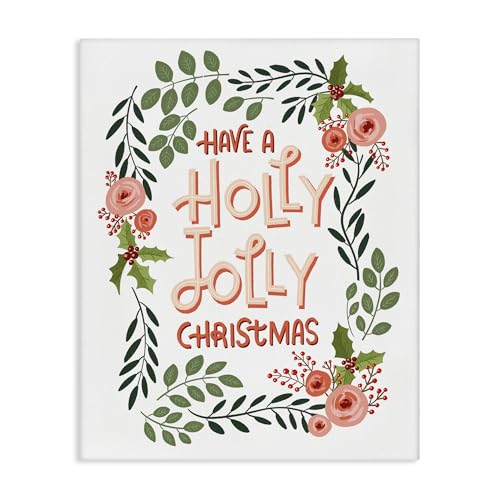 Jolly Christmas Flower Border Canvas Wall Art - 24 x 30 Inch Holiday Decor - Variation of Jolly Holiday Christmas 30"L x 24"W