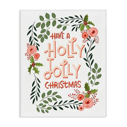 Jolly Christmas Flower Border Canvas Wall Art - 24 x 30 Inch Holiday Decor - Variation of Jolly Holiday Christmas 30"L x 24"W