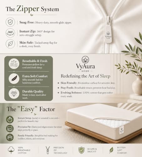 VyAura HOME Burgundy Queen Zip Fitted Sheet - 600TC Cotton Deep Pocket