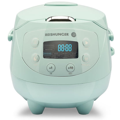 Reishunger Digital Mini Rice Cooker & Steamer, Mint with Keep-Warm Function & Timer - 3.5 Cups - Small Rice Cooker Japanese Style with Ceramic Inner Pot - 8 Programs - 1-3 People