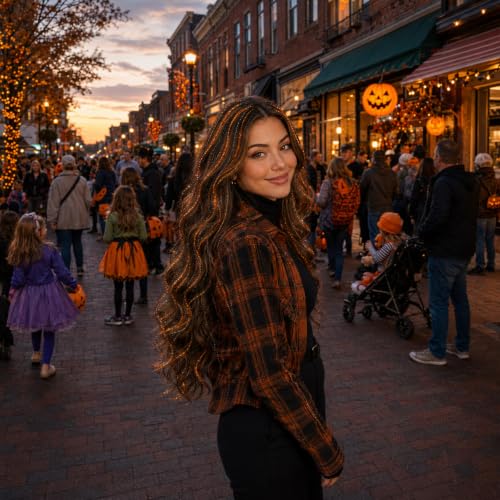 Halloween Black+Orange Colorful Fairy Hair Tinsel Kit Clip-In Hair Extensions