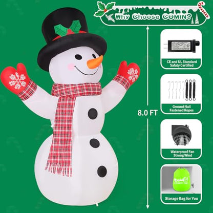 8FT Christmas Inflatable Snowman with LED Lights for Outdoor Yard Decor