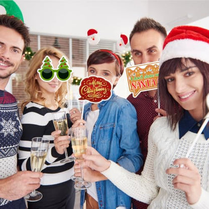 Christmas Photo Booth Props Kit with 24 Fun Accessories for Holiday Parties