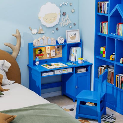 Kids Desk and Chair Set with Cork Board & Removable LED Light - Blue Plus