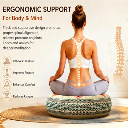 Large Supportive Floor Meditation Cushion - Yoga Sitting Pillow L - Ergonomic, Portable, Indoor Outdoor