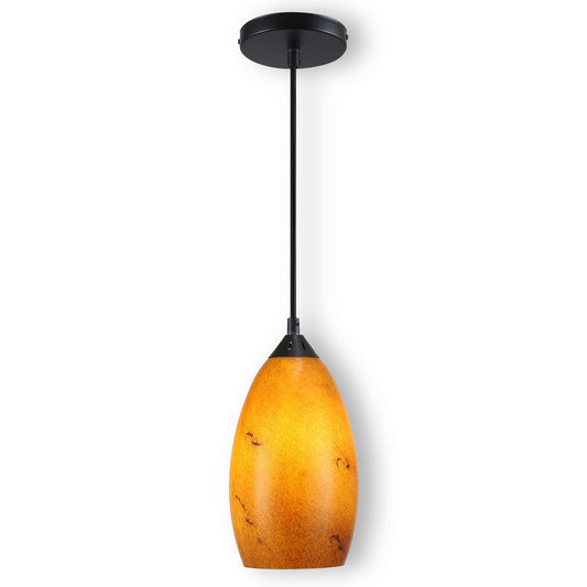 LUXWELL Pendant Lighting, Modern Handblown Amber Color Glass, Oval Art Shade Hanging Light, Oil Rubbed Bronze Finish for Kitchen, Dining Room, Foyer Decor 4.7" Shade (1 Pack)