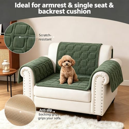 24x20 Inch Waterproof Sofa Arm Covers Set - Green, Anti-Slip Couch Protector