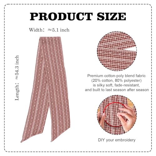 Red Beige Jacquard Plaid Wreath Sash for Holiday Decor 5.12" x 54.33" - Festive Bow Ribbon for Christmas Fall & Celebration