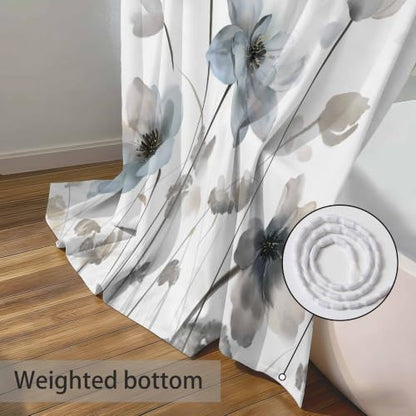 Blue Grey Boho Floral Shower Curtain 72x72 Inch Waterproof Bathroom Decor - Variation: Blue and Grey