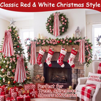 2 Pcs Candy Cane Christmas Wreath Bow with Clip - Red & White Variation