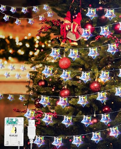 50 LED Iridescent Star String Lights - USB & Battery Operated Indoor Outdoor Decor - White-Star-50