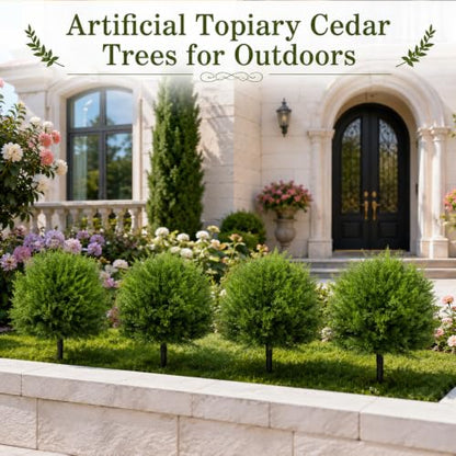Artificial Cedar Topiary Ball Trees Set - UV-Resistant Outdoor Decor