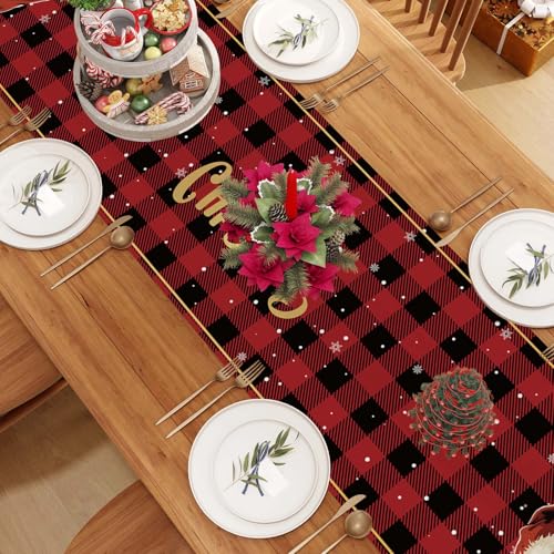Black Santa Christmas Table Runner Xmas Winter Holiday Decorations - Red & Black, 13" x 72"