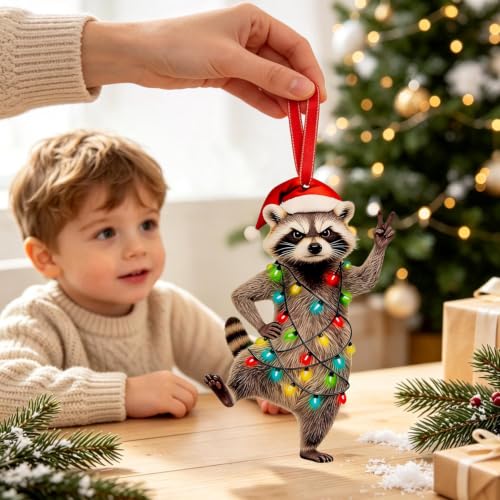 Raccoon Christmas Ornament - Raccoon Lover Gift, Wooden Holiday Decor - Variation of Raccoon Ornaments