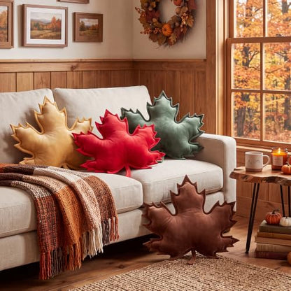 Fall Maple Leaf Plush Throw Pillow Set - Autumn Home Decor 4 Pieces